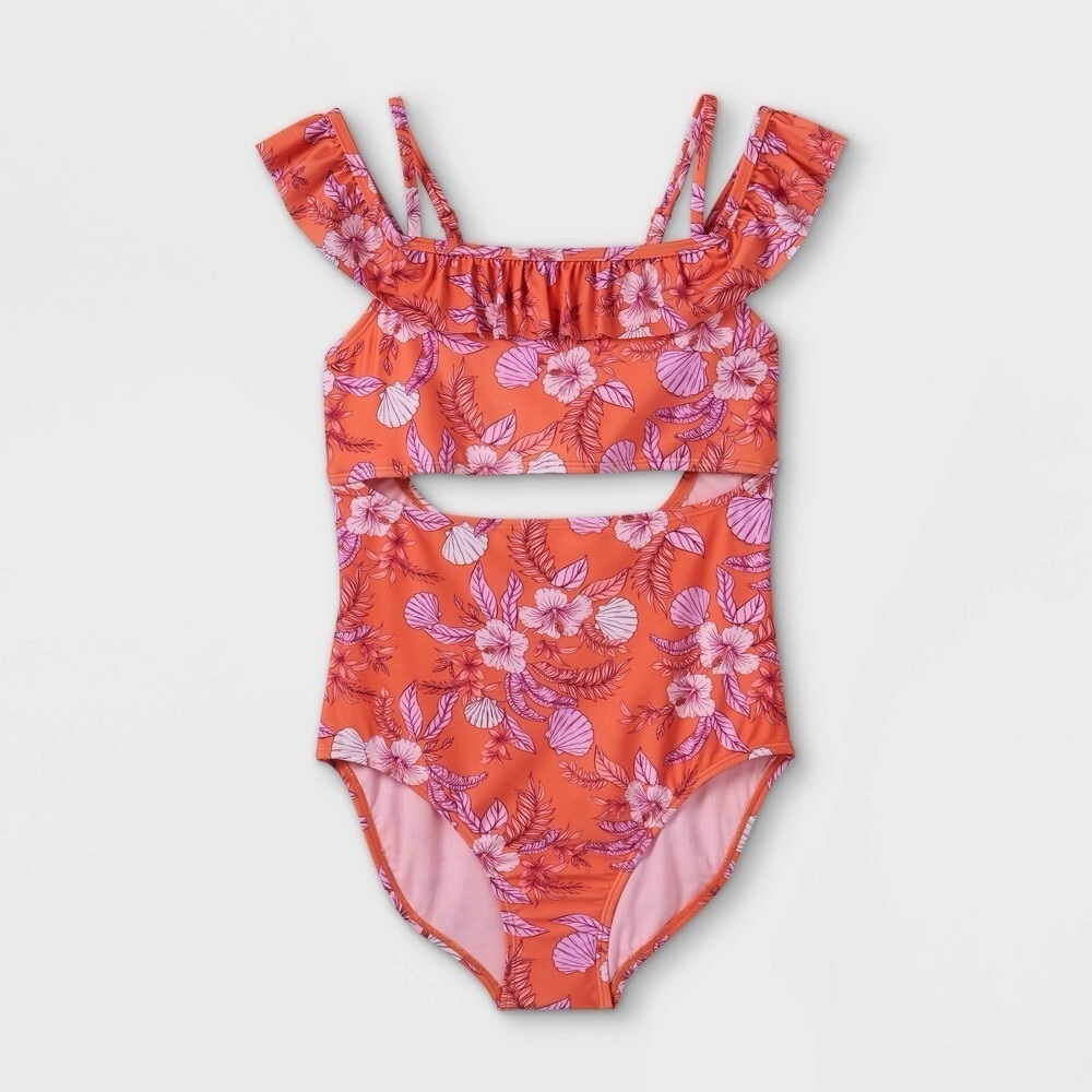 Art Class Floral Kids One Piece - Orange and Pink